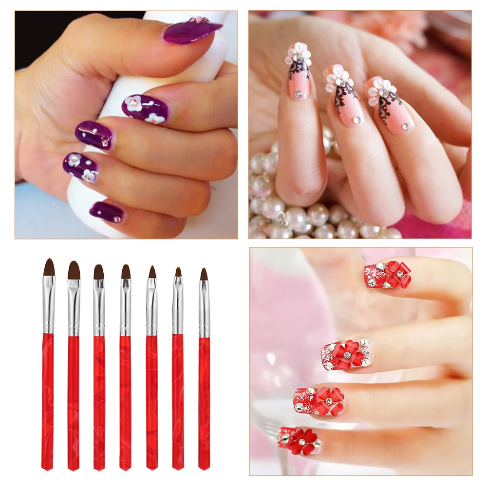 7PCS Nail Polish Brushes UV Gel Brush Set Nail Art Painting Sculpting Pen Kit DIY Nail Tools Nylon Brush Hair Manicure Pedicure