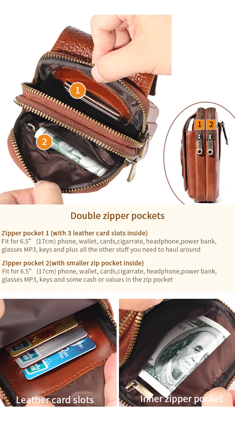 Дизайнерская мужская поясная сумка из натуральной кожи, винтажная поясная сумка для телефона, маленькая сумка для мужчин, дорожная мини-сумка с двойной молнией, кошелек для денег