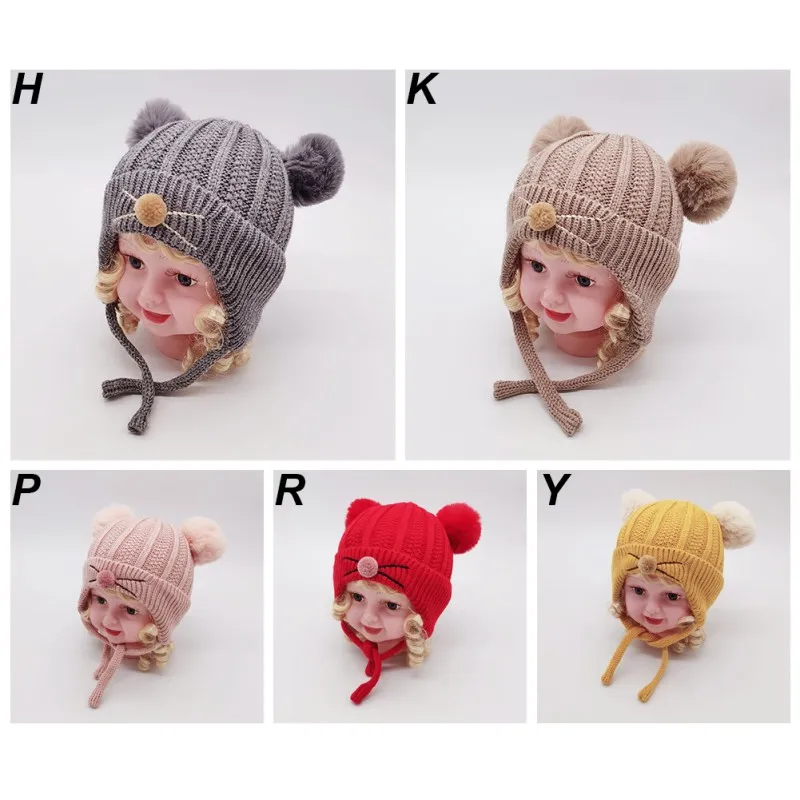 Winter Cap 1-3T Cute Warm Kids Girls Boys Baby Plush Ball Design Hats Knitted Wool Hemming Caps
