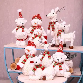 

1pc Christmas Doll New Year White Standing Bear Snowman Deer Doll with Scarf Christmas Gift for Children Home Window Decoration