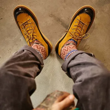 

Round Harajuku Toe Vintage Platform Work Shoe Designer Cowhide Mens Dress Shoes 2020 Splice Genuine Leather Carving Brogue Shoes