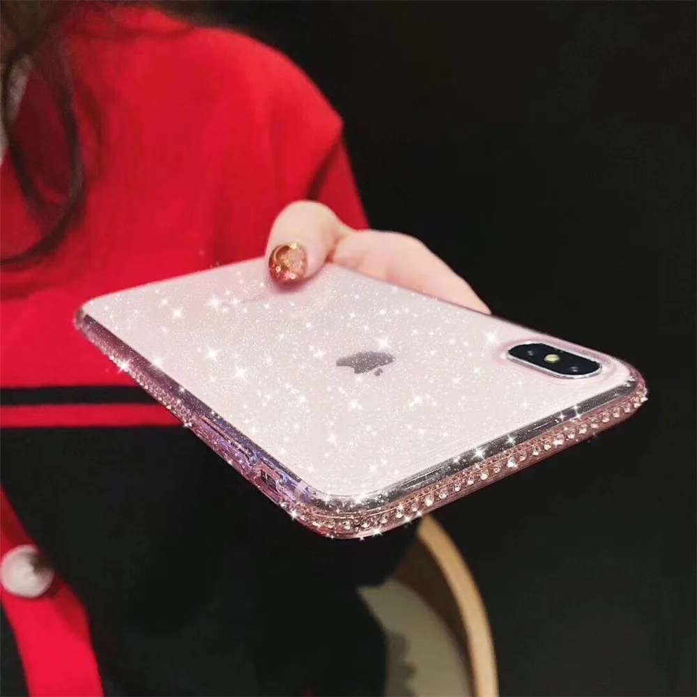 Блестящие стразы, блестящий чехол для телефона iPhone 11 Pro XS Max X XR Блестящий Бриллиант, прозрачный мягкий ТПУ чехол для iPhone 7 8X6 6S Plus
