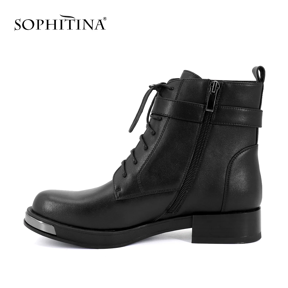 SOPHITINA/модные ботинки с металлическими украшениями; новая обувь из высококачественной натуральной кожи с круглым носком; Лидер продаж; ботильоны ручной работы; SC257