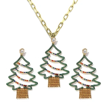 

Fashion Women Christmas Jewelry Set Christmas Tree Pendant Necklace & Earrings For Women Gifts