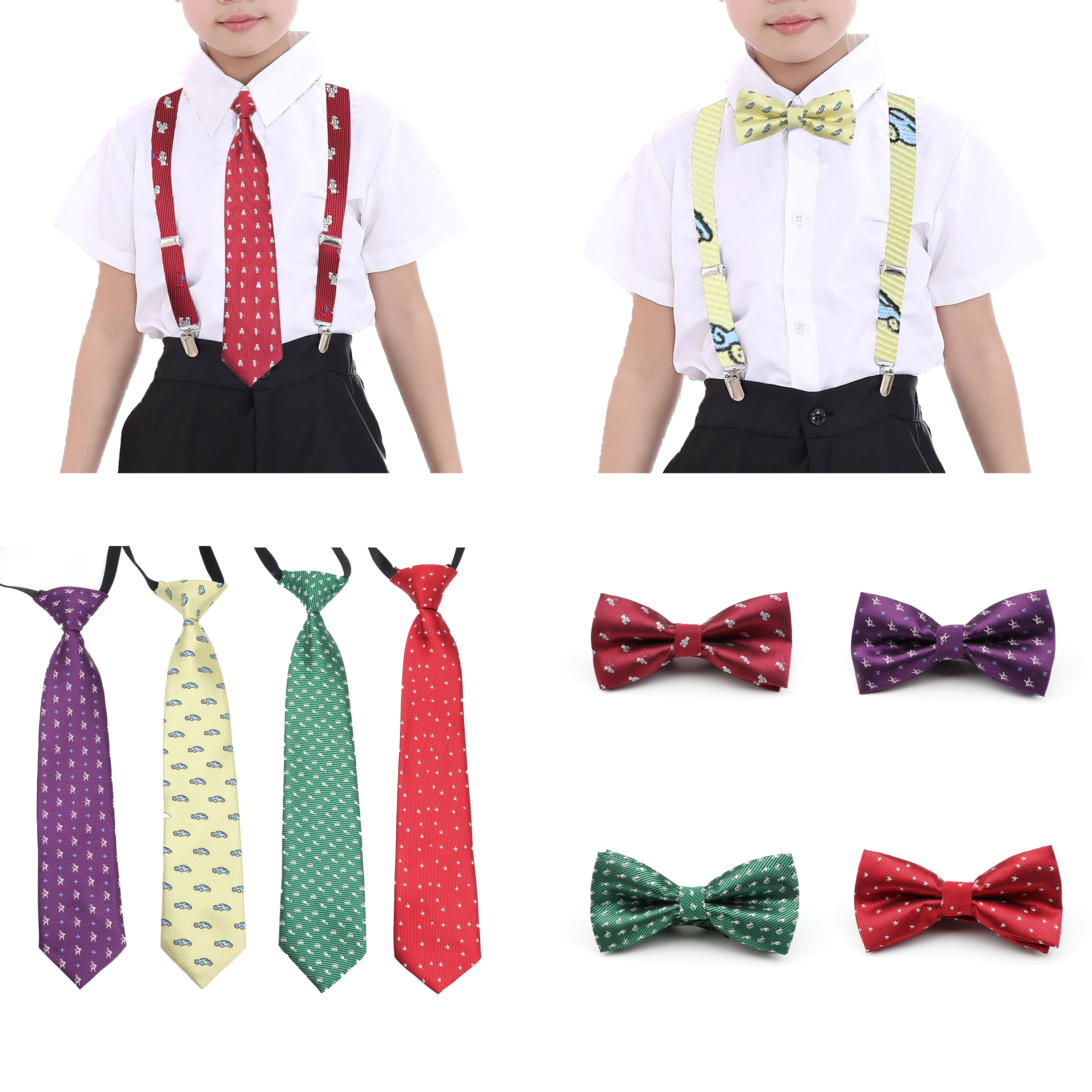 Cartoon Polyester Tie Handkerchief Star Car Bear Boy Girl Kid Elastic Necktie Parent-Child Bowtie Pet Butterfly Accessory Gift bow tie woven necktie necktie set clip on tie