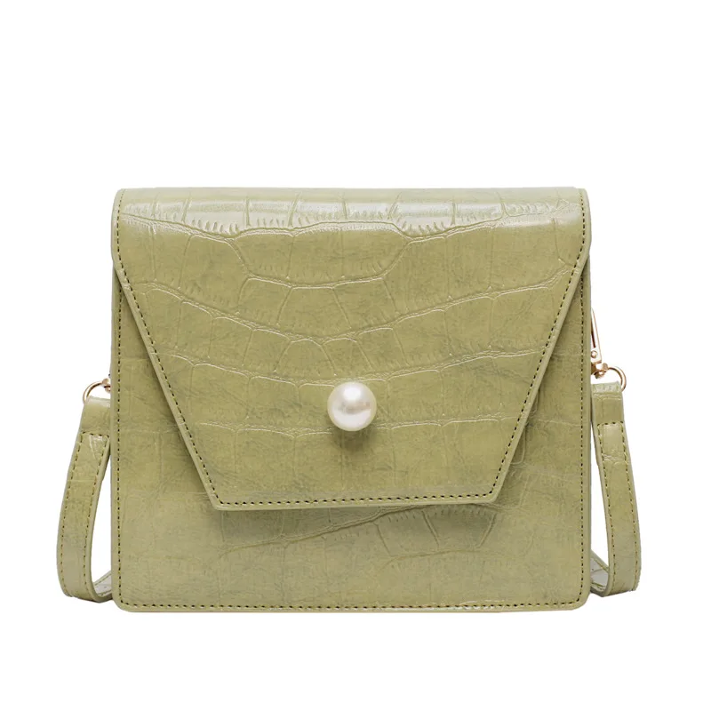 Модная женская сумка с жемчугом, регулируемый плечевой ремень с узором «крокодиловая кожа», маленькая квадратная сумка - Цвет: Green