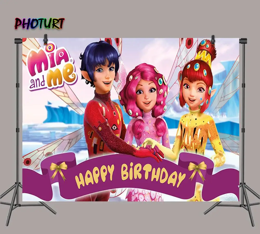 Photurt Mia And Me Photography Fondale Kids 1St Birthday Party Girl Background Hot Cartoon Vinyl Photo Banner Puntelli