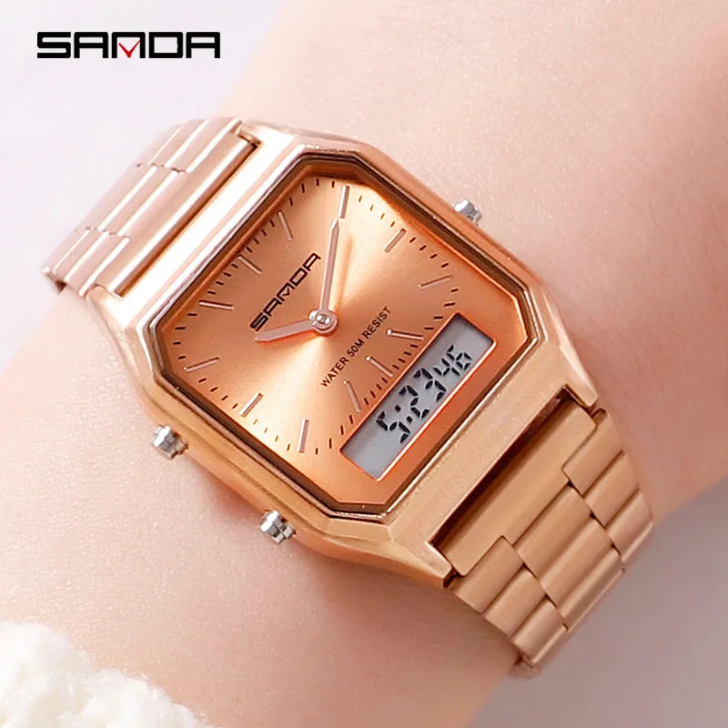 

2019 New Sanda Men Watches Retro Stainless Steel Band Digital Display erkek kol saati zegarek damski relogios Wristwatches