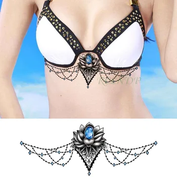 

Waterproof Temporary Tattoo Sticker Diamond Crystal flower Fake Tatoo Flash Tatto Breast Chest Back tattoos For Women Girl men