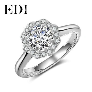 

EDI Genuine 14K 585 White Gold Rings For Women Moissanites Diamond Flower Wedding Engagement Fine Jewelry