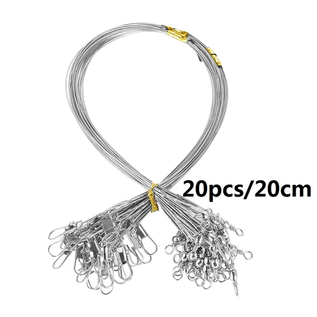 20PCS Anti Bite Steel Fishing Line Steel Wire Leader With Swivel Fishing Accessory Lead Core Leash Fishing Wire 15CM-40CM Silver 20cm