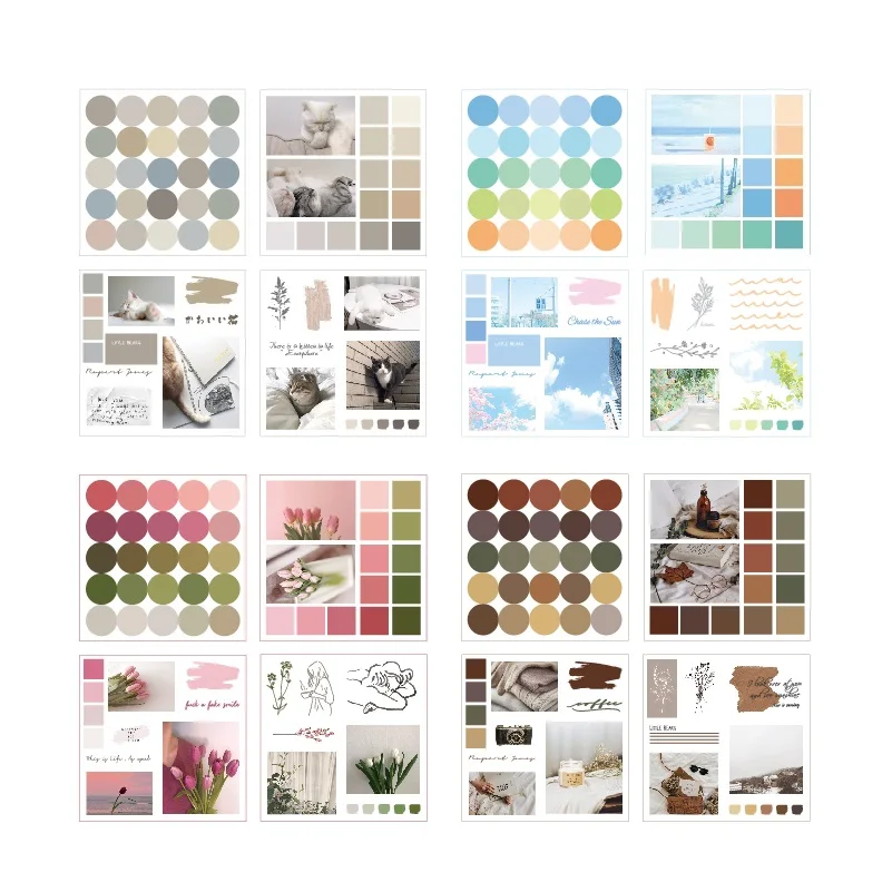

4 sheets INS Collage Stickers Set Vintage Color Dots Flower Summer Cat Stickers Decoration Adhesive Home DIY Art Album Gift F812