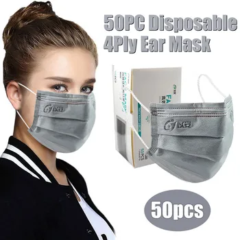 

50pcs Disposable Mask Adult Face Mask Non-woven Face 4 Layers Ply Filter Mouth Mask Earloops Mask Thicken Breathable Mascarillas