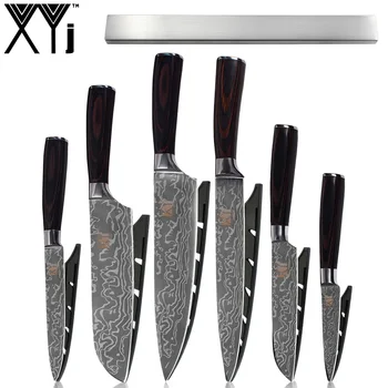 

XYj Magnetic Kitchen Rack & Kitchen Knives Set High Carbon Stainless Steel Chef Knife Set Japanese Santoku Utility Paring Slicer