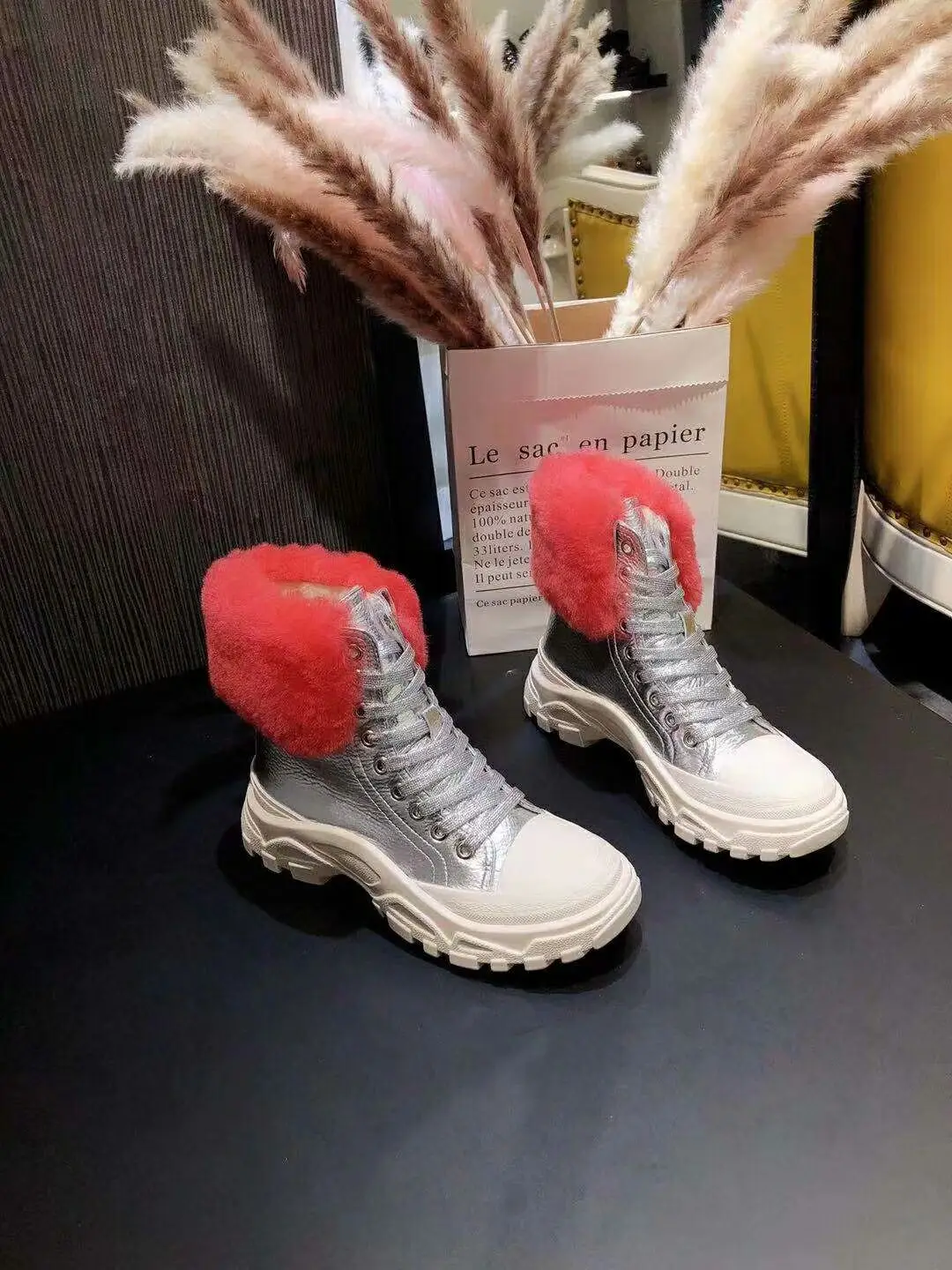 Winter New Wool Vulcanized Women's Boots Genuine Leather Platform Lace Casual Short Boots Fashion Comfortable Warm Cotton Shoes