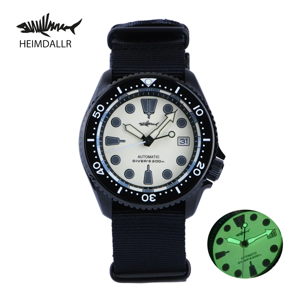 Мужские часы для дайвинга Heimdallr SKX007 сапфировые черные покрытые PVD из нержавеющей