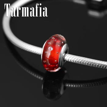 

Authentic 925 Sterling Silver bright red clear bubble Murano Glass Bead Fit Original Women Pandora Charm Bracelet Jewelry making