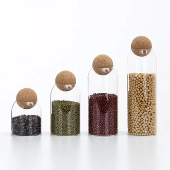 

Transparent Glass Sealed Storage Spice Jar Water Bottle with Round Cork Mason Jar Tea Coffee Storage Tank Food Grains Container