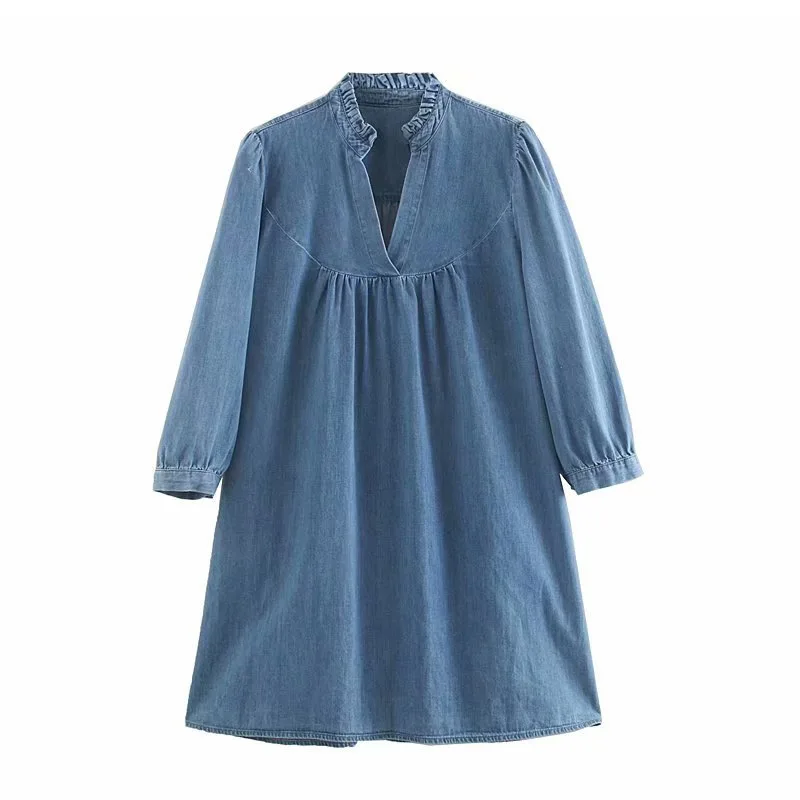 

Australia Non-mainstream Retro Casual Elegant Ninth Sleeve Pullover Slimming Mini Denim Skirt WOMEN'S Dress