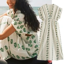 

Elmsk 2021 Summer Dress WomenVestidos Indie Folk Vintage Loose Embroidery Of Floral Hollow Out Sexy Holiday Midi Dress Women