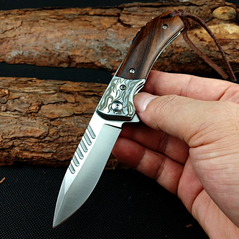 Складной нож для повседневного использования D2 лезвие шариковый подшипник карманные ножи рукоятка из сандалового дерева Открытый походный нож охотничий походный рукоять для удочки инструмент