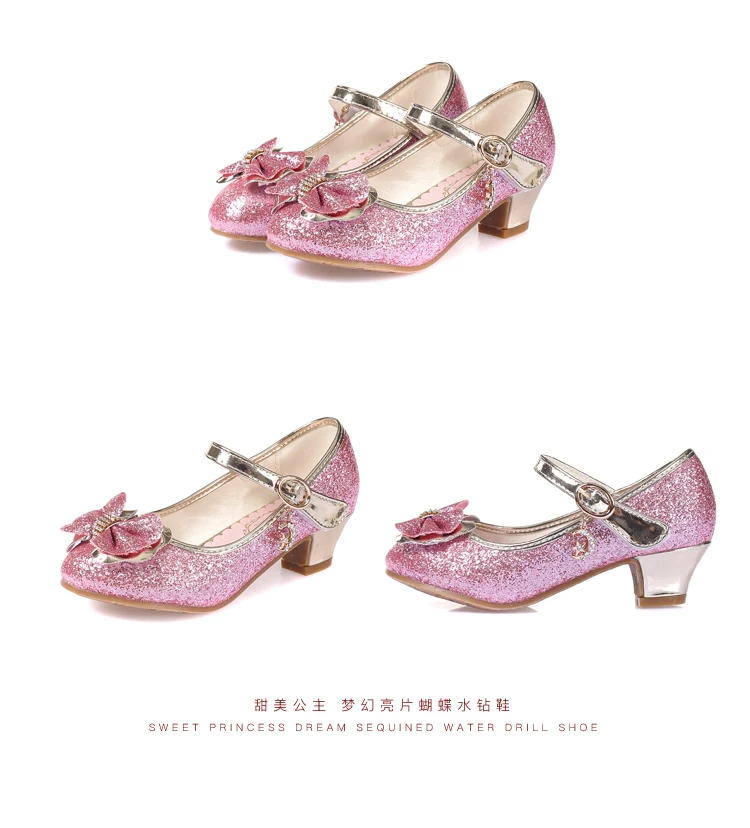 Новая детская обувь принцессы для девочек; сандалии на высоком каблуке из искусственной кожи с бантом; вечерние сандалии для девочек; модельные туфли; размеры 28-38