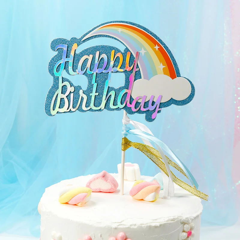 Радуга облака смолы корона звезда медведь Топпер для торта «С Днем Рождения» Детские сувениры вечерние принадлежности милый торт украшения Baby Shower - Цвет: Темный хаки