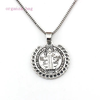 

15pcs/lots Zinc Alloy Saint St Benedict de Nursia badge medal charm Pendant Necklaces 23.6inches 25.5x26.2mm Pendant A-560d
