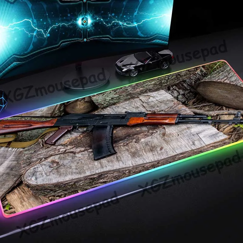 Большой коврик для мыши XGZ в стиле милитари с рисунком автомата HD RGB черный