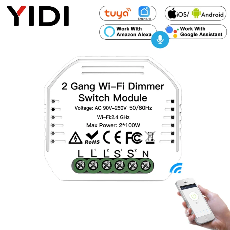 Universal Dimmer LED WLAN Modul 2 Gang 2 Way TUYA Smart Life APP f Alexa Google Universal Dimmer LED WLAN Modul 2 Gang 2 Way TUYA Smart Life APP f Alexa Google