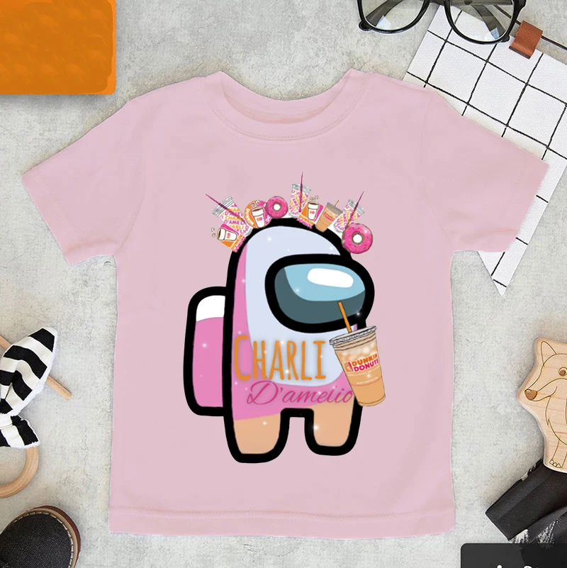 Футболка для девочек Kawaii интересная Детская футболка с кофейным принтом Charli Damelio