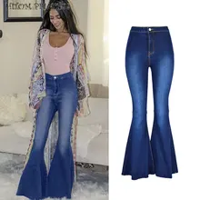 HITOM принцесса высокая талия джинсовые расклешенные джинсы для женщин женские узкие джинсы брюки, большой размер мама джинсы брюки женские