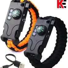 Экстренный Выживание Паракорд Браслет с перезаряжаемым SOS светодиодный светильник компас свисток лазерный инфракрасный для наружного кемпинга пешего туризма