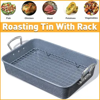 

Baking Tray with Removable Cooling Rack Set Solid Carbon Steel Baking Pan Roasting Tray Oven Pan Baking Roaster Tin Grill Rack
