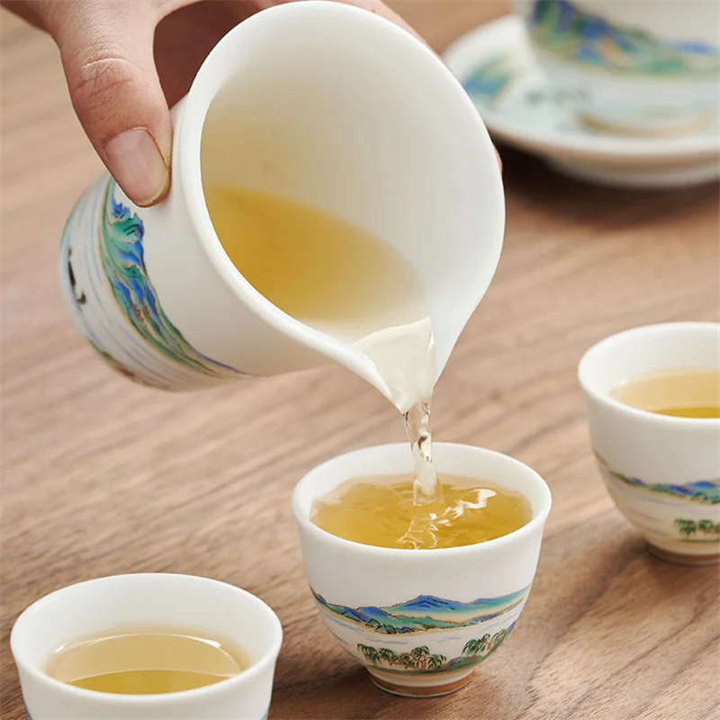 180ml Jingdezhen Landscape Ceramic Gaiwan Cup Hand-painted Tea Tureen Chinese Retro Tea Set Accessories Ceremony Drinkware