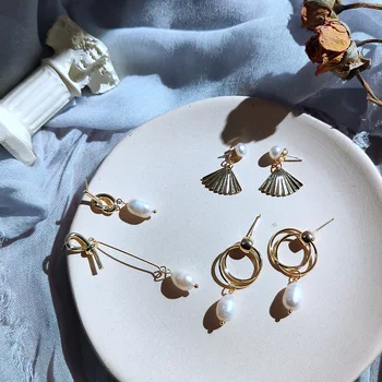 

Bright Eye 925 Silver 14K Real Gold Origional Entirely Handmade Natural Pearl Earrings AB-Creative Art Cool Ear Stud Women's