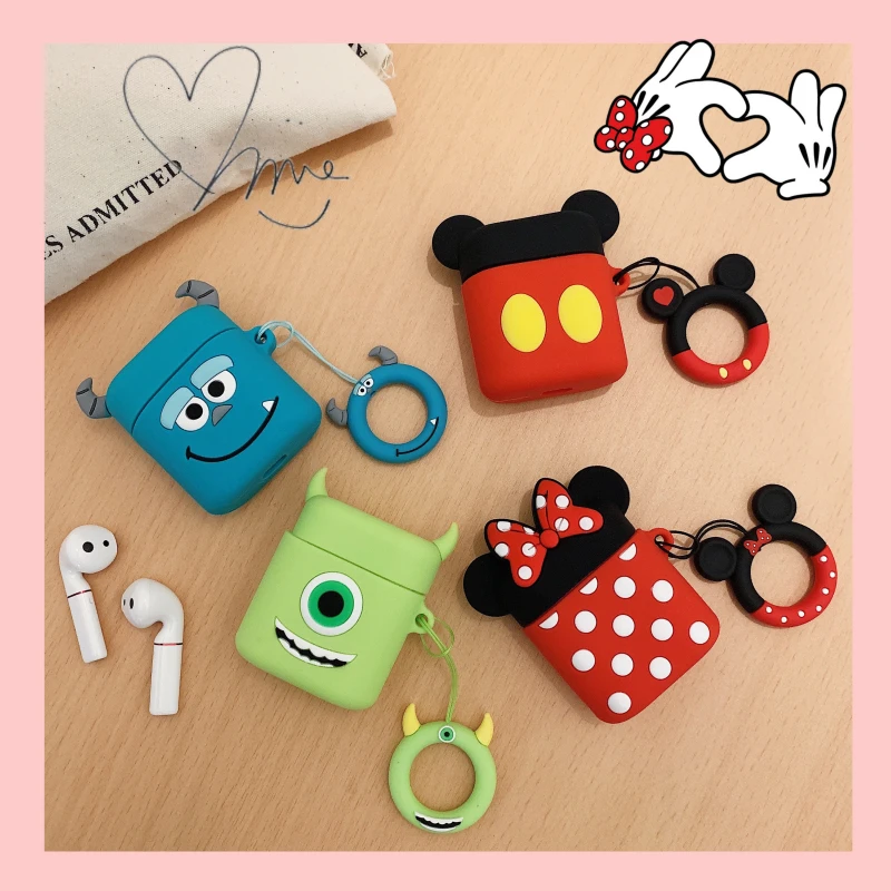 Super cute 3D Stitch cartoon silicone protection ring lanyard Wireless Earphone Charging case for AirPods 1 2 Bluetooth cover