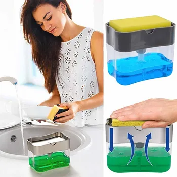 

2-in-1 Sponge Box With Soap Dispenser Double Layer Kitchen Plastic Soap Dispenser Sponge Scrubber Holder Case Boite Rangement