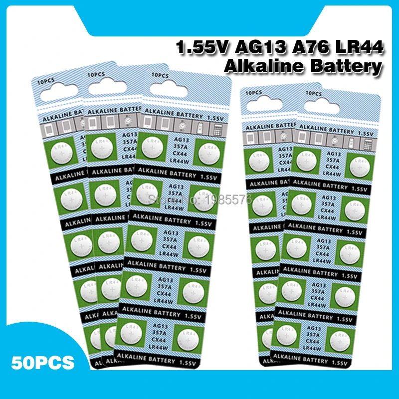 battery packs 50pcs Alkaline Cell Coin Battery 1.55V AG13 LR44 Button Batteries LR1154 SR44 A76 357A 303 357 AG 13 For Watch Toys coin cell battery