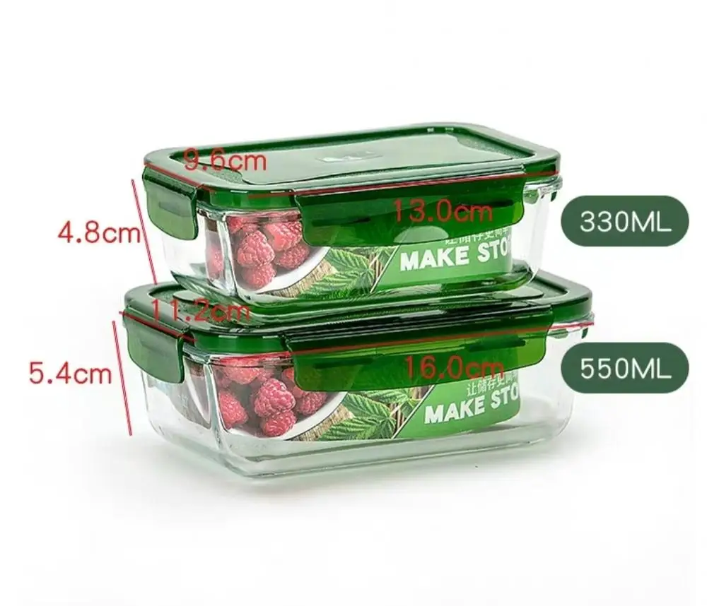 Портативный Здоровый стеклянный Ланч-бокс Bento коробки микроволновая посуда контейнер для хранения еды коробка для еды - Цвет: 330 and 550ml green