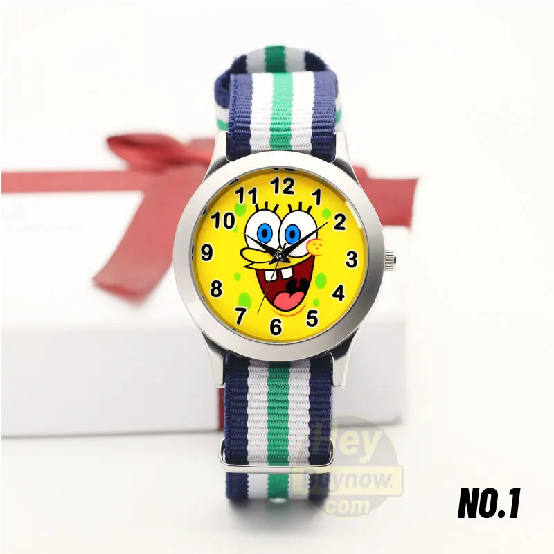Брезентовый ремешок, модные милые детские часы в стиле ponge Bob, детские Студенческие часы для девочек и мальчиков, кварцевые наручные часы с нейлоновым ремешком - Цвет: NO.1