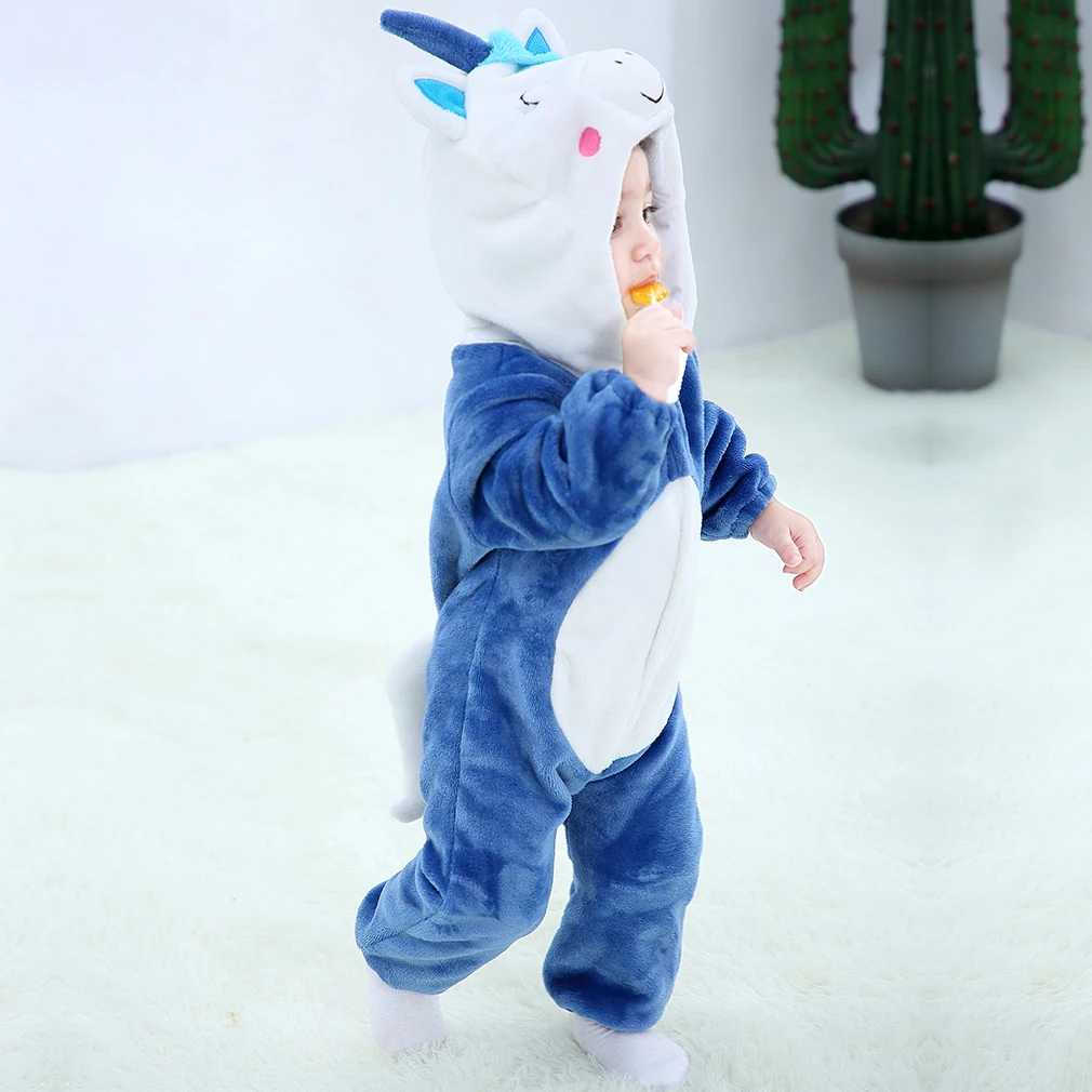 Blue unicorn Коллекция года, осенне-зимняя одежда для новорожденных одежда унисекс на Хэллоуин комбинезоны для мальчиков, детский костюм с пандой для девочек, комбинезон для малышей возрастом от 3 до 24 месяцев - Цвет: Blue unicorn