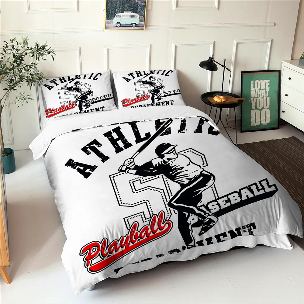 

Sports Bedding Set Duvet Cover Baseball Poster Pattern Double Bedspread With Pillowcases King Queen Size Bed Clothes