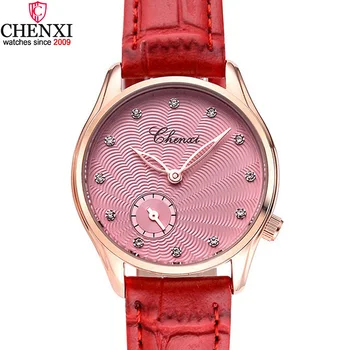 

CHENXI Brand Lady Casual Watches Gold Pink Rhinestone Leather Strap Elegant Women Watch Business Fashion Girl Clock