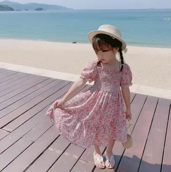 

2020 new girls printed dress summer cotton fashion girls dresses 2-7 years HV460