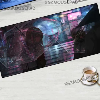 

XGZ Anime Large Mouse Pad Lock Edge Rain Umbrella Girl Table Mat Rubber Stripe Underside Non-slip for Heroes of The Storm Gamer