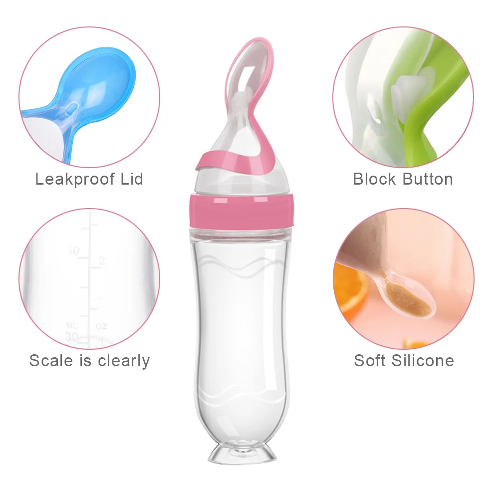 Infant Food Dispensing Spoon Silicone Squeeze Feeding Bottle Baby Food  Feeder Newborn Tableware Tools, 90ml