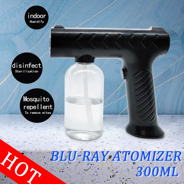 Új 300 Ml -Es Vezeték Nélküli Kék Világos Nano Gőz Atomizáló Ködös Fertőtlenítő Víz Permetezőgép Gőzpermetű Fegyverek Kerti Kiegészítők - Image 2