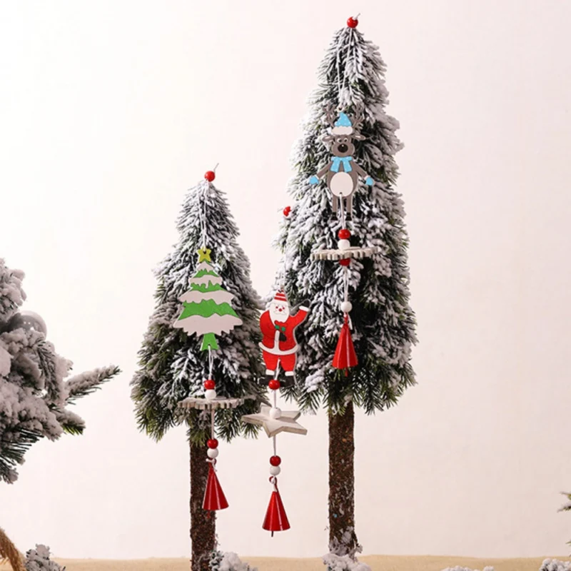 Деревянная Рождественская декоративная подвеска Новогодняя круглая форма с лента из мешковины лук и мини колокольчик разноцветный окрашенный