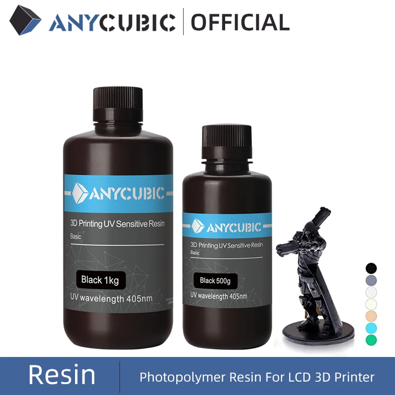 ANYCUBIC-resina UV para impresora 3D, Material de impresión de fotones, LCD sensible a los rayos UV, botella líquida Normal de 500 ml/1L, 405nm